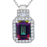 Green Mystic Topaz and White Topaz 3.35 ctw Halo Pendant Necklace in Rhodium Over Sterling Silver 20 Inches
