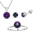 Green Mystic Topaz Stud Earrings, Solitaire Ring (Size 5.0) and Pendant Necklace (20 Inches) in Rhodium Over Sterling Silver 3.25 ctw - Sticky add to cart bar