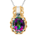 Green Mystic Topaz and Blue Moissanite 2.90 ctw Pendant Necklace 20 Inches in 18K Vermeil YG and Rhodium Over Sterling Silver - Sticky add to cart bar