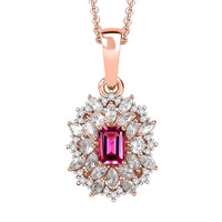 Luxuriant Premium Bixbite (LG) and White Zircon 3.60 ctw Blossom Royale Pendant Necklace in 18K Vermeil Rose Gold Sterling Silver 20 Inches