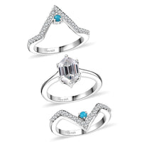Set of 2 Moissanite and Sleeping Beauty Turquoise 3.40 ctw Ring in Rhodium Over Sterling Silver (Size 6.0)
