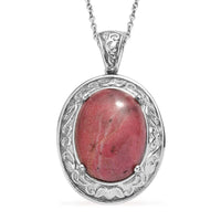Rhodonite 21.65 ctw Pendant Necklace in Stainless Steel 20 Inches