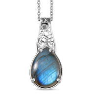 EverTrue Malagasy Labradorite 9.40 ctw Pendant in Platinum Bond with Stainless Steel Necklace 20 Inches