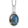 Karis Malagasy Labradorite and Blue Topaz  10.60 ctw Pendant in Platinum Bond with Stainless Steel Chain 20 Inches - Sticky add to cart bar