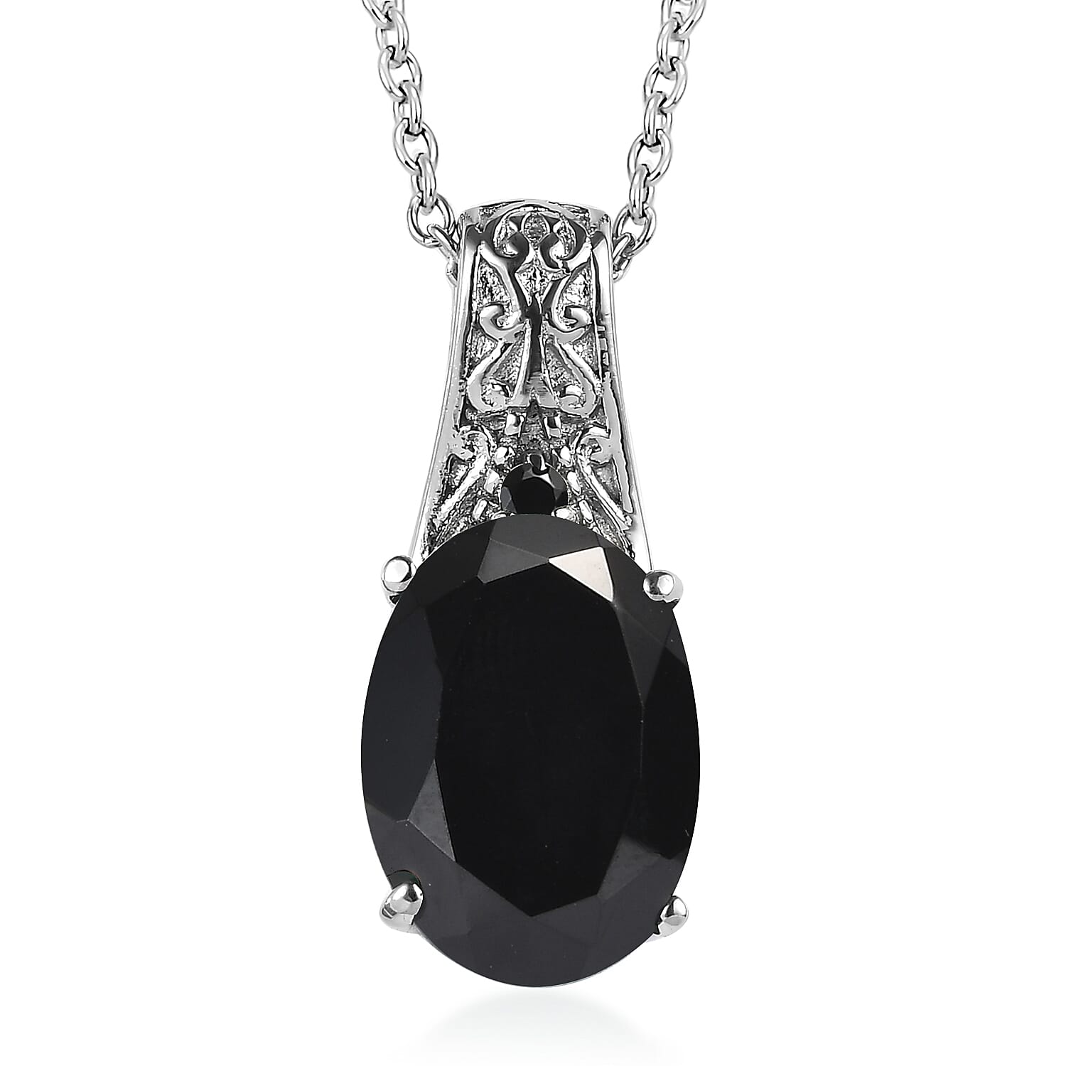 Thai Black Spinel Pendant Necklace (20 Inches) in Stainless Steel 7.30 ctw