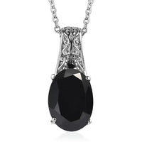 Thai Black Spinel Pendant Necklace (20 Inches) in Stainless Steel 7.30 ctw