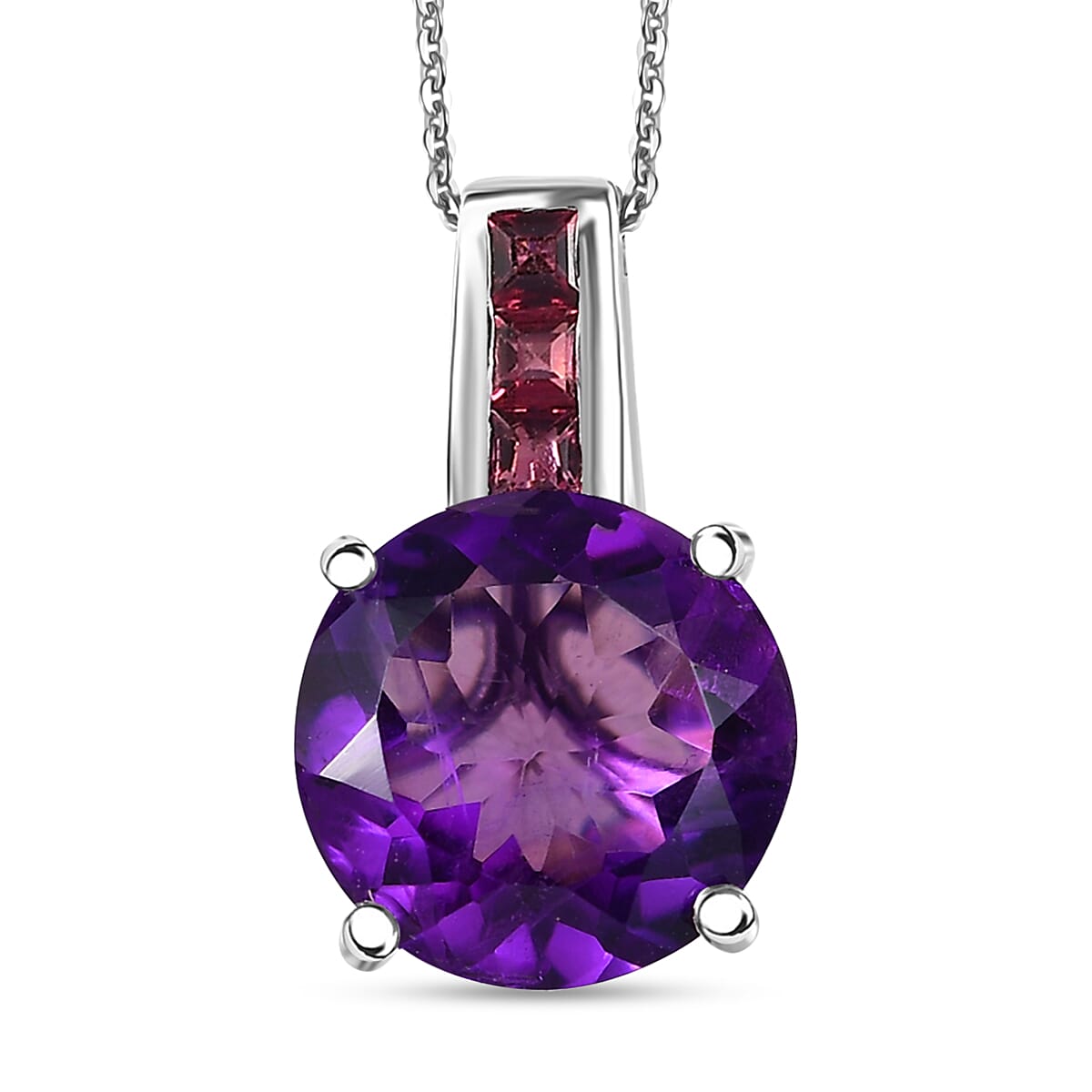 D'Joy African Amethyst and Orissa Rhodolite Garnet 4.25 ctw Pendant Necklace in Rhodium Over Sterling Silver 20 Inches