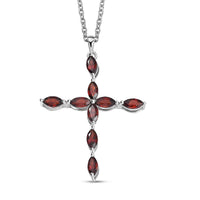 Mozambique Garnet 2.75 ctw Cross Pendant in Rhodium Over Sterling Silver with Stainless Steel Necklace (20 Inches)