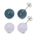 Set of 2 Natural Olmec Jadeite and Natural Jade 30.00 ctw Stud Earrings in Rhodium Over Sterling Silver - Sticky add to cart bar