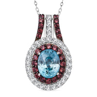 Epic Deal Cambodian Blue Zircon, White and Brown Zircon Pendant Necklace (20 Inches) in Rhodium Over Sterling Silver 4.50 ctw