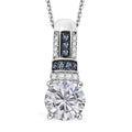 Epic Deal Moissanite (Rnd 7.5mm), Blue Sapphire Pendant Necklace (20 Inches) in Rhodium Over Sterling Silver 1.80 ctw - Sticky add to cart bar
