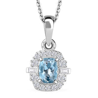 Premium Mangoro Aquamarine and White Zircon 0.70 ctw Ocean Serenity Pendant Necklace in Rhodium Over Sterling Silver 20 Inches