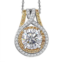 D'Joy 100 Facets Moissanite (Rnd 9mm), Yellow Sapphire Pendant Necklace (20 Inches) in Rhodium Over Sterling Silver 3.45 ctw