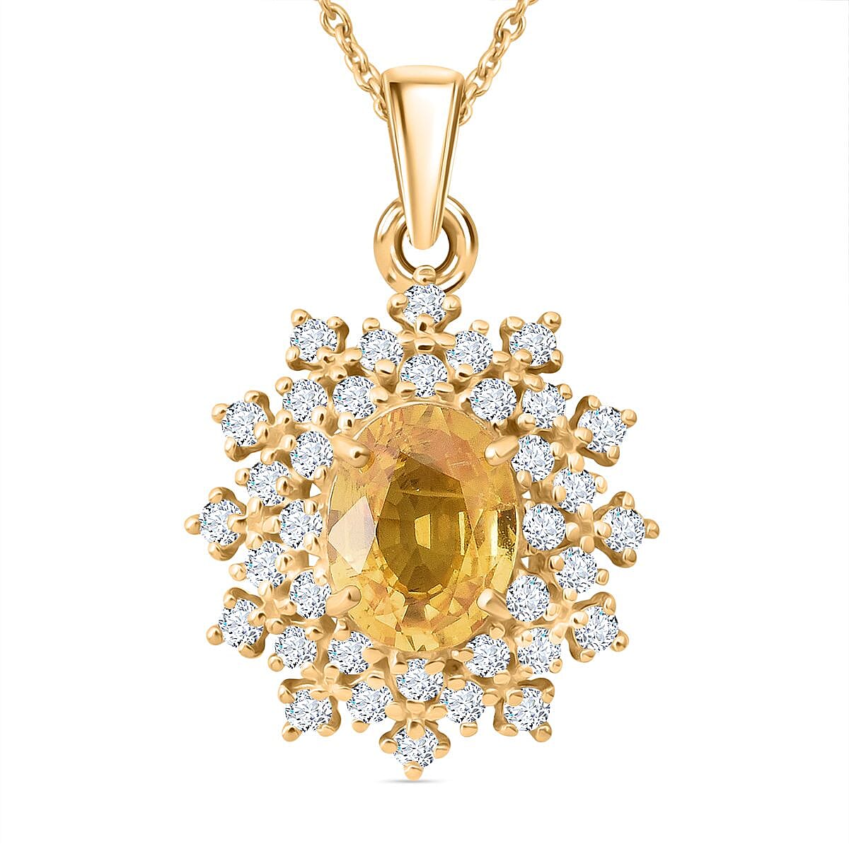 AAA Madagascar Yellow Sapphire and Luxuriant Lab Grown Diamond SI 2.15 ctw Celestial Bloom Pendant Necklace in 10K Yellow Gold 18 Inches