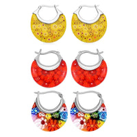 Set of 3 Multi Murano Style Basket Earrings in Stainless Steel with Lifetime Guarantee