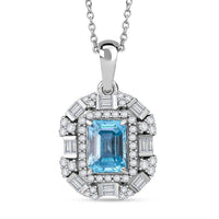 Premium Cambodian Blue Zircon and White Zircon 4.30 ctw Pendant Necklace in Rhodium Over Sterling Silver 20 Inches
