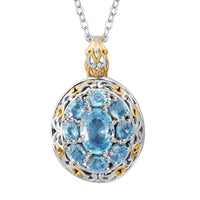 Premium Cambodian Blue Zircon 4.00 ctw Pendant Necklace in Vermeil YG and Rhodium Over Sterling Silver 20 Inches