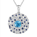 Premium Cambodian Blue Zircon and Multi Gemstone 4.15 ctw Floral Pendant Necklace in Rhodium Over Sterling Silver 20 Inches - Sticky add to cart bar