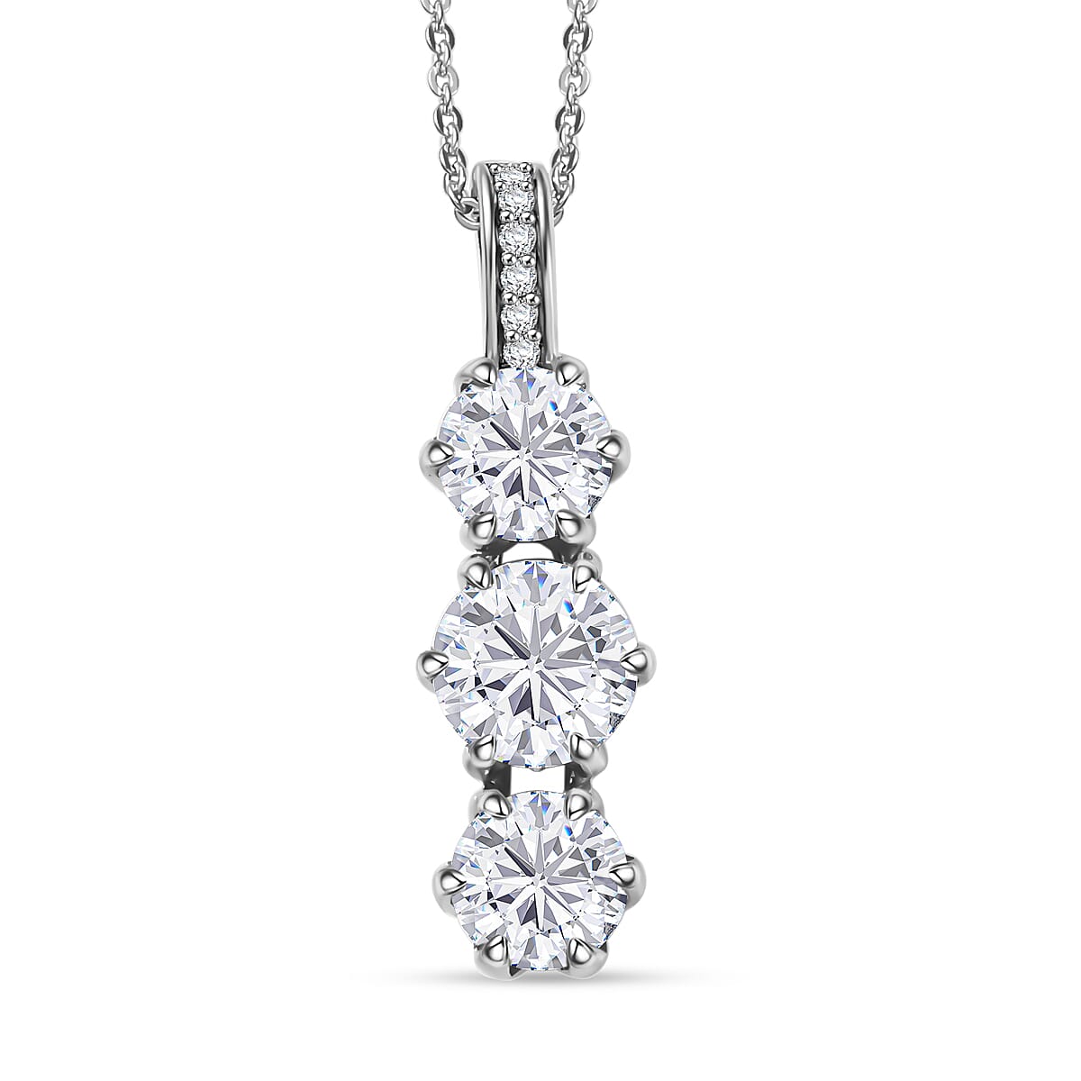 One Time Only Moissanite (Rnd 7mm) Pendant Necklace (20 Inches) in Rhodium Over Sterling Silver 2.90 ctw