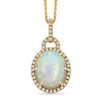 Certified & Appraised Luxoro AAA Ethiopian Welo Opal and G-H I2 Diamond 3.60 ctw Pendant Necklace in 10K Yellow Gold 18 Inches