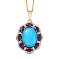 Sleeping Beauty Turquoise and Multi Gemstone 10.30 ctw Pendant Necklace in 18K Vermeil Yellow Gold Over Sterling Silver 20 Inches - Sticky add to cart bar