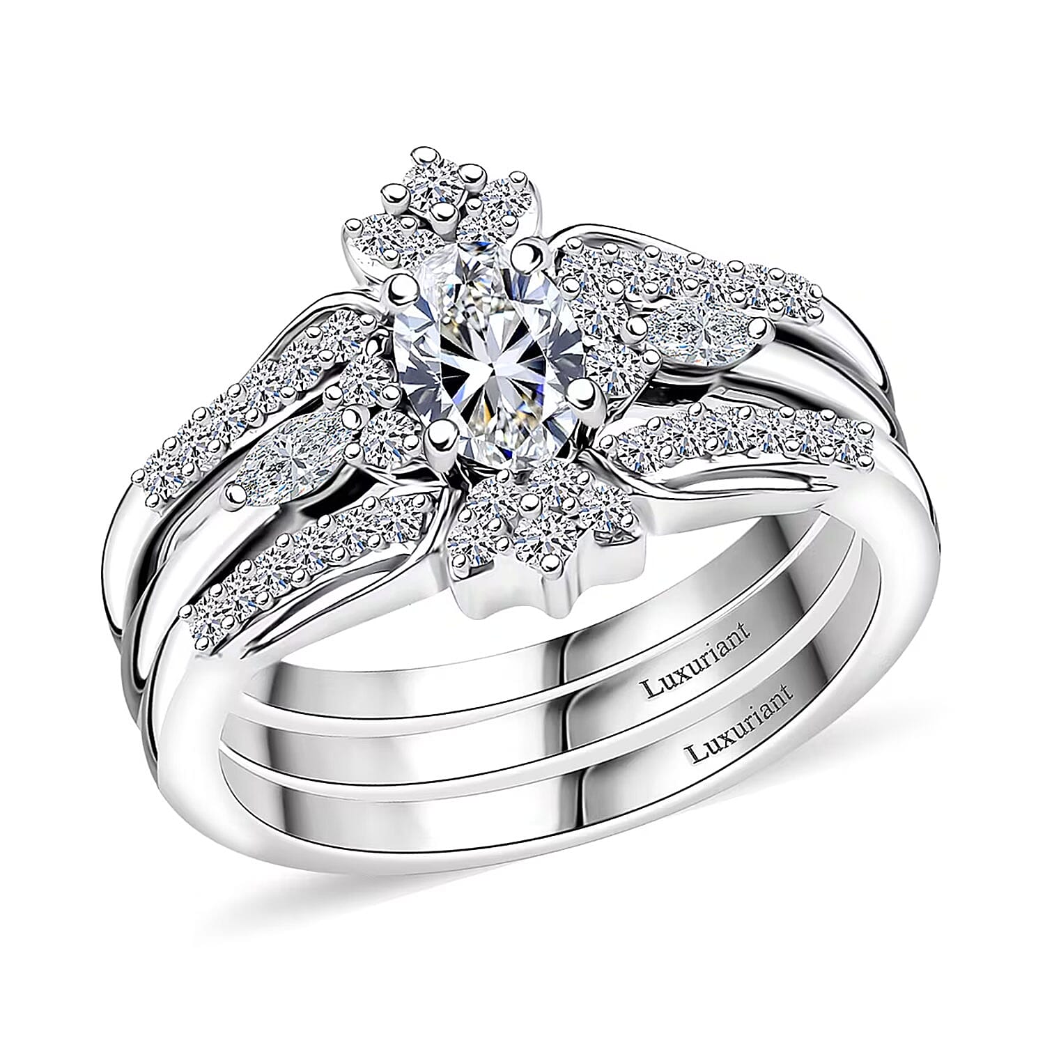 Set of 2 Luxuriant Lab Grown Diamond (VS) Ring in Rhodium Over Sterling Silver (Size 6.00) 0.90 ctw
