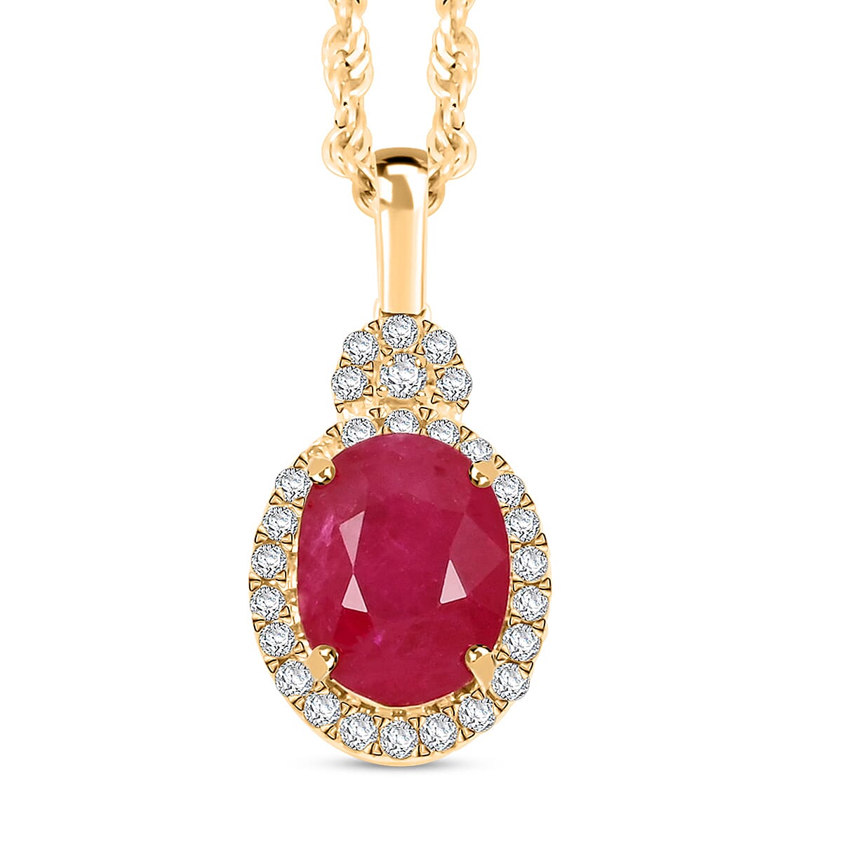 Certified & Appraised Luxoro AAA Mozambique Ruby and I2 Diamond 2.45 ctw Pendant Necklace in 14K Yellow Gold 18 Inches