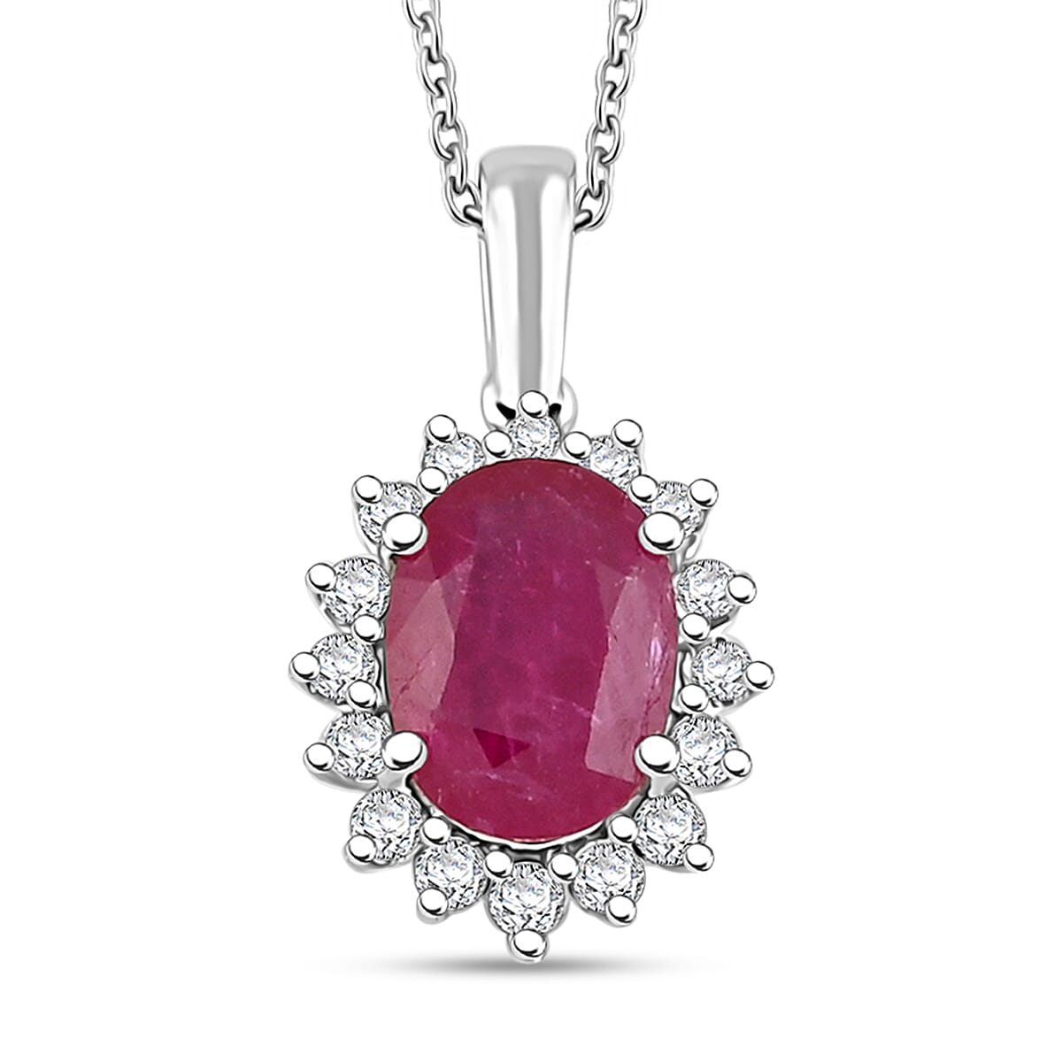 Certified & Appraised Rhapsody AAAA Mozambique Ruby and E-F VS Diamond 1.75 ctw Pendant Necklace in 950 Platinum 18 Inches