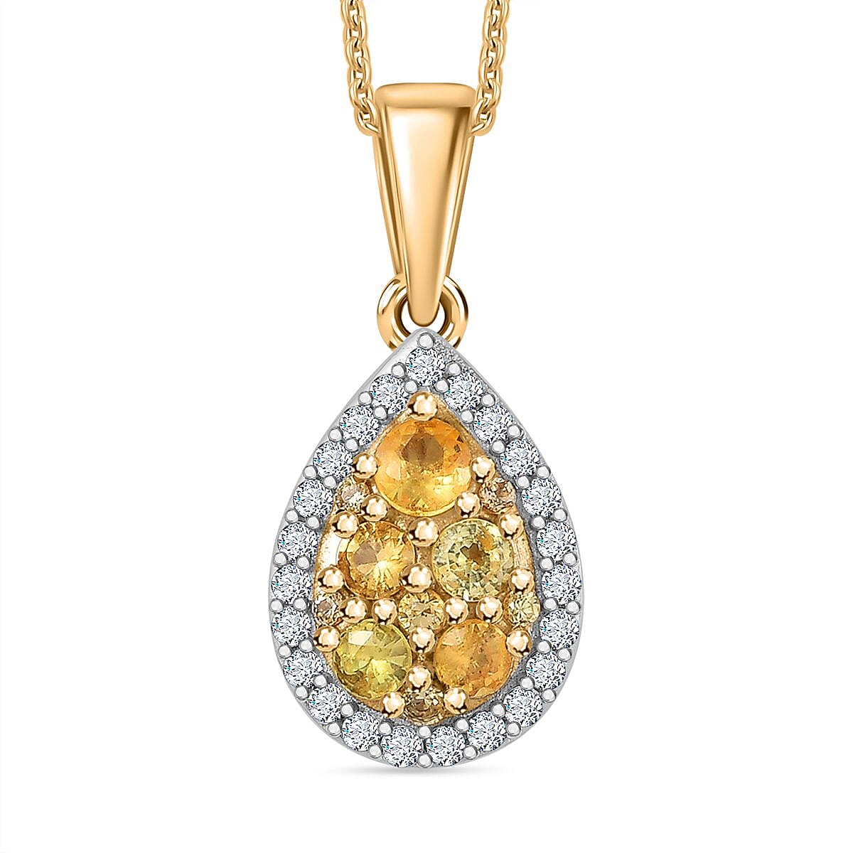 Madagascar Yellow Sapphire and White Zircon 1.00 ctw Dewdrop Pendant Necklace in 18K Vermeil Yellow Gold Over Sterling Silver 20 Inches