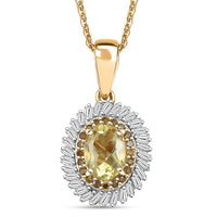 Premium Madagascar Yellow Apatite, Natural Yellow and White Diamond 1.00 ctw Pendant Necklace in 18K Vermeil Yellow Gold Over Sterling Silver 20 Inches