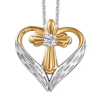 Moissanite Heart Pendant Necklace (20 Inches) in 18K Vermeil YG and Rhodium Over Sterling Silver 0.06 ctw