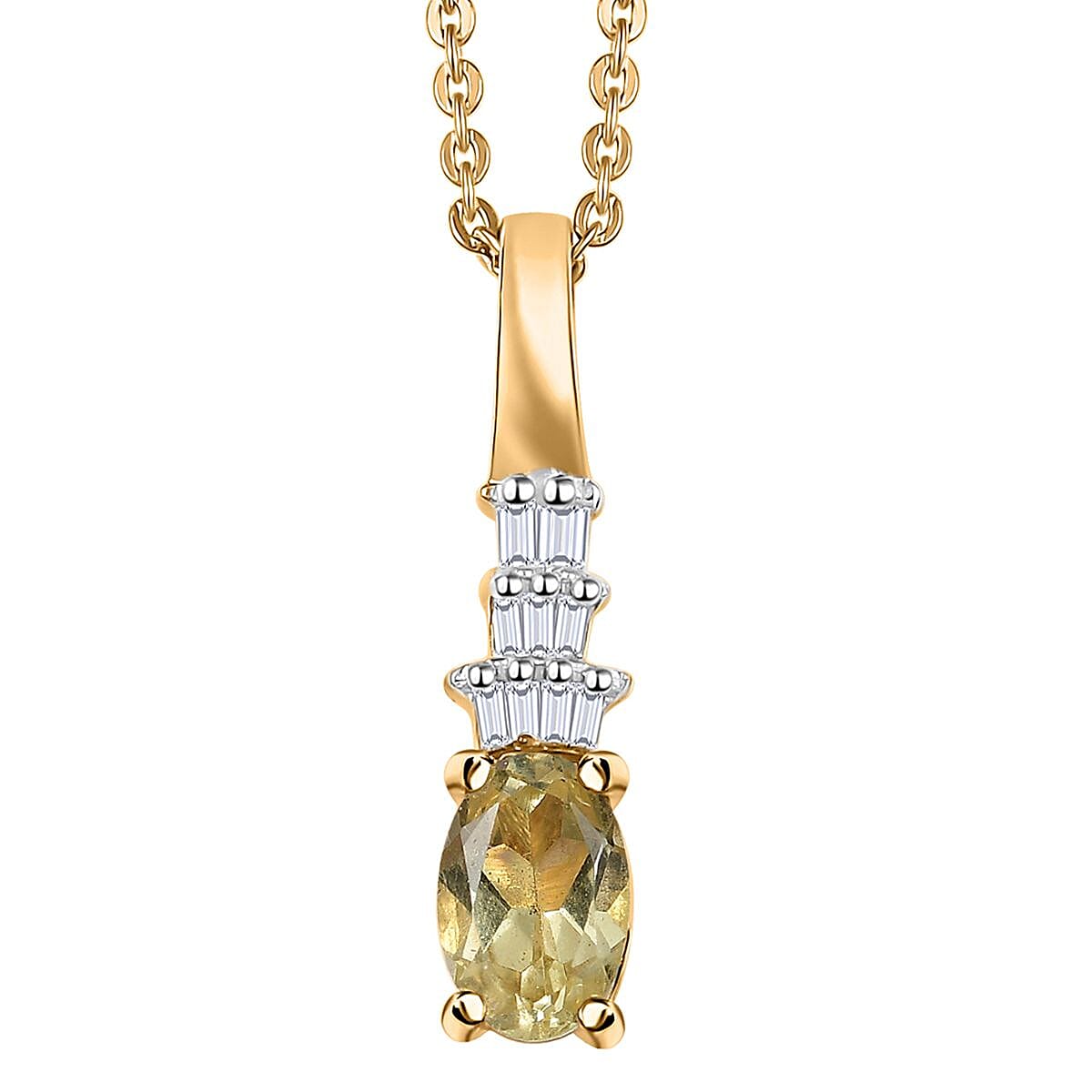 Madagascar Yellow Apatite and Diamond 0.50 ctw Pendant Necklace in 18K Vermeil Yellow Gold Over Sterling Silver 20 Inches