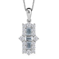 Premium Mangoro Aquamarine and Moissanite 1.85 ctw Ocean Prism Pendant Necklace in Rhodium Over Sterling Silver 20 Inches
