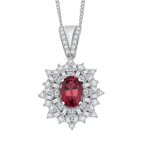 D'Joy Ouro Fino Rubellite, Moissanite Pendant Necklace (18 Inches) in Rhodium Over Sterling Silver 2.60 ctw