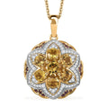 Premium Brazilian Heliodor and Multi Gemstone 3.50 ctw Lotus Pendant Necklace in 18K Vermeil Yellow Gold Over Sterling Silver 20 Inches - Sticky add to cart bar