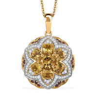 Premium Brazilian Heliodor and Multi Gemstone 3.50 ctw Lotus Pendant Necklace in 18K Vermeil Yellow Gold Over Sterling Silver 20 Inches