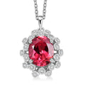 D'Joy Lab Created Padparadscha and White Sapphire 4.10 ctw Floral Bloom Pendant in Rhodium Over Sterling Silver with Stainless Steel Necklace 20 Inches - Sticky add to cart bar