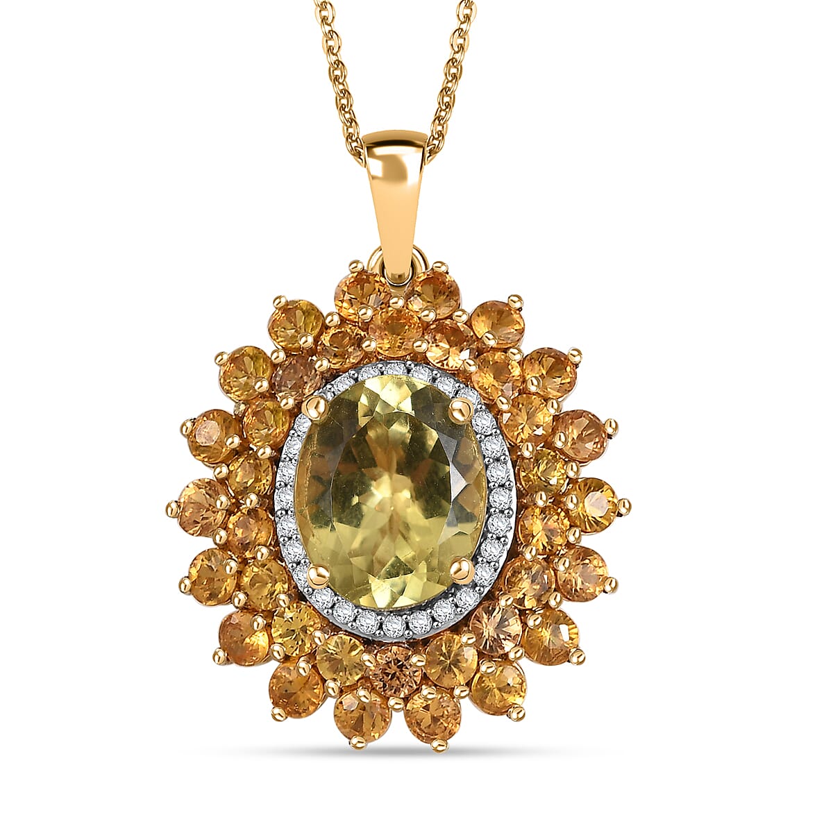 Madagascar Yellow Apatite and Multi Gemstone 7.40 ctw Floral Pendant Necklace in 18K Vermeil Yellow Gold Over Sterling Silver 20 Inches