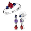 2 Piece Set - Lab Created Multi Sapphire Earrings and Ring (Size 5) in Rhodium Over Sterling Silver 3.80 ctw - Sticky add to cart bar