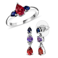 2 Piece Set - Lab Created Multi Sapphire Earrings and Ring (Size 5) in Rhodium Over Sterling Silver 3.80 ctw