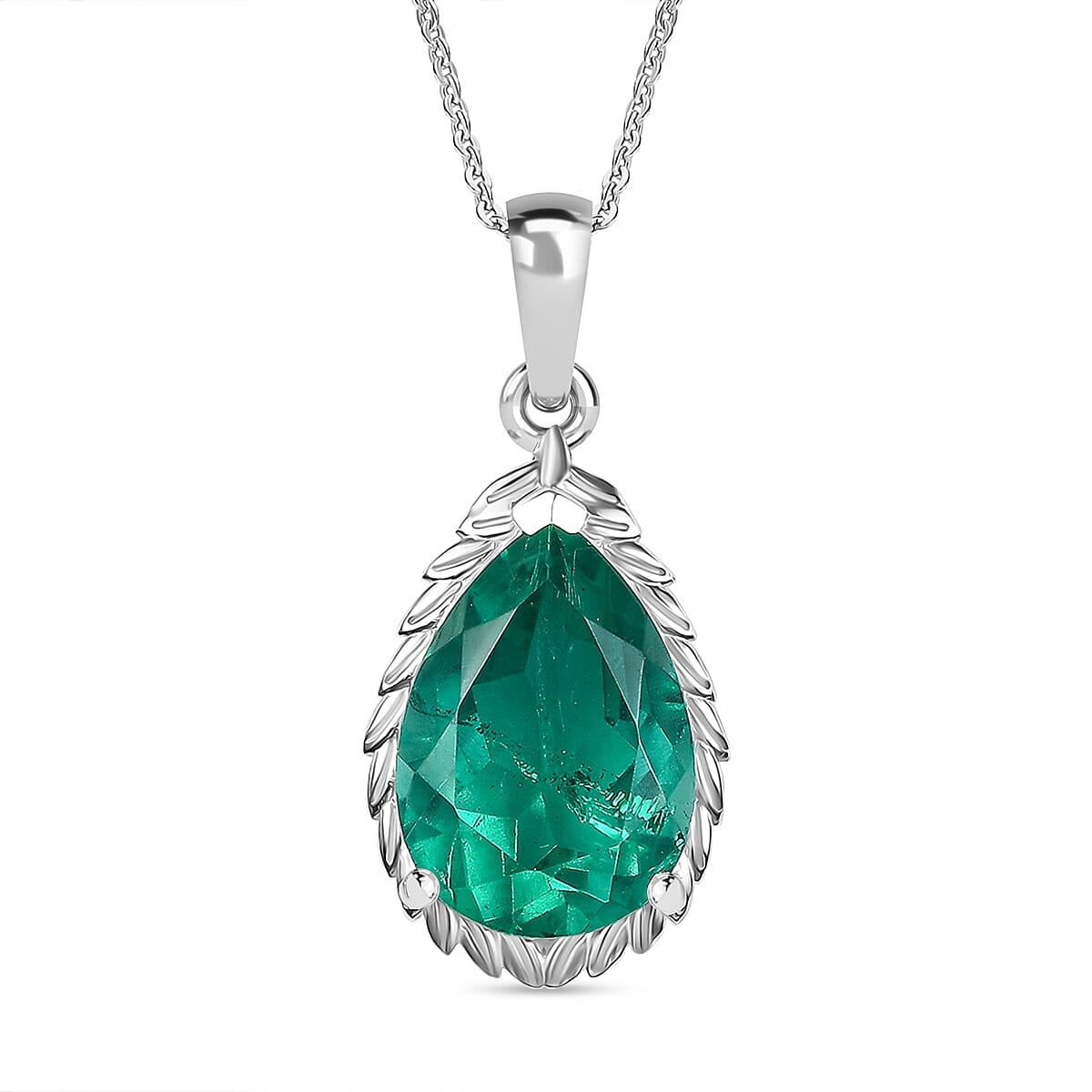 D'Joy Emeraldine Quartz (Triplet) 6.00 ctw Pendant Necklace in Rhodium Over Sterling Silver 20 Inches
