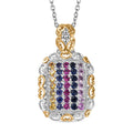 D'Joy Lab Created Multi Sapphire 1.60 ctw Victorian Era Scrolls Pendant in Vermeil YG and Platinum Over Sterling Silver with Stainless Steel Necklace 20 Inches - Sticky add to cart bar