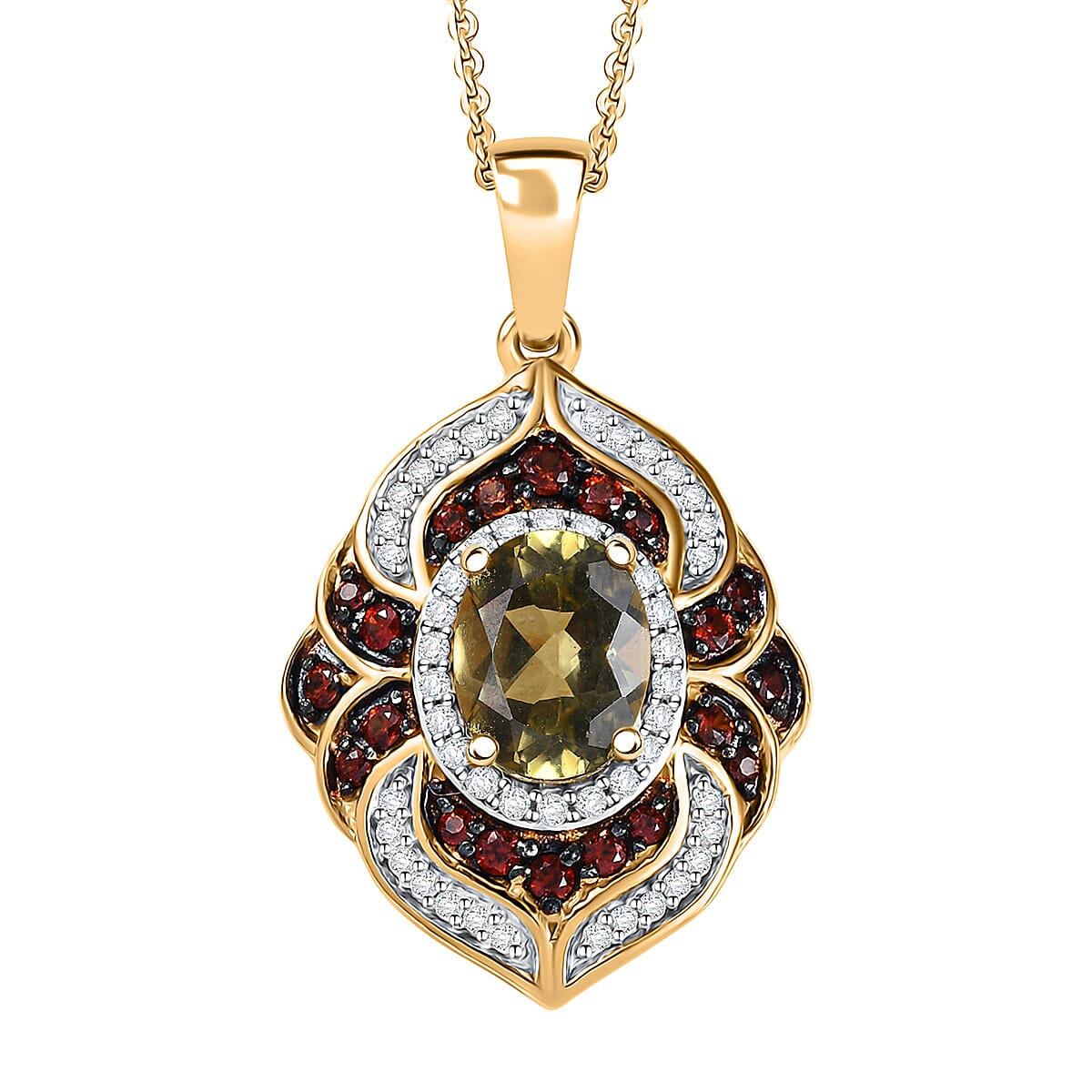 D'Joy Madagascar Yellow Apatite, Brown and White Zircon 2.35 ctw Floral Vintage Pendant Necklace in 18K Vermeil Yellow Gold Over Sterling Silver 20 Inches