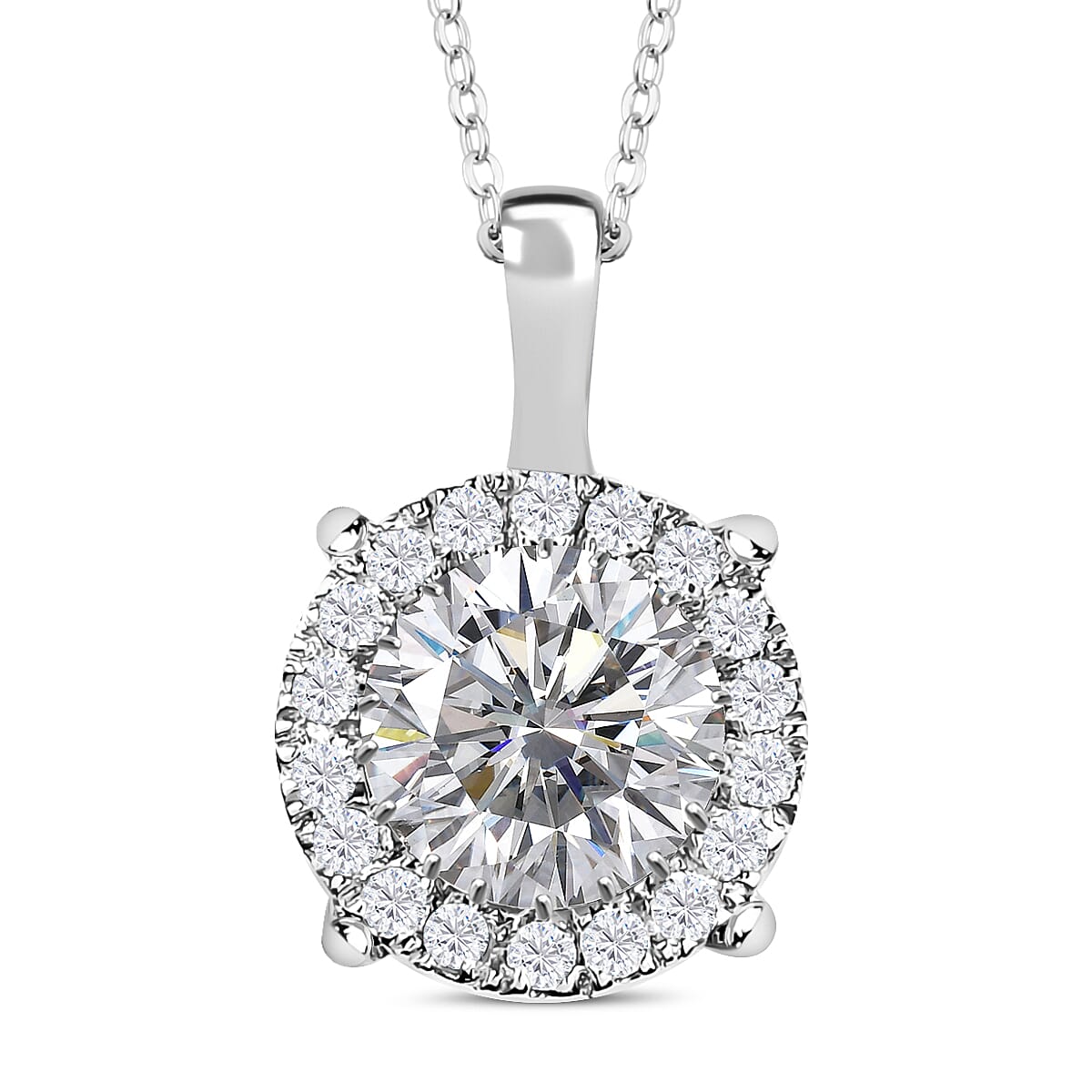 Moissanite 2.10 ctw Pendant Necklace in Rhodium Over Sterling Silver 20 Inches