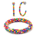 Set of 2 Constituted Multi Color Howlite 116.00 ctw Beaded Woven Bracelet (6.5-7In) and Earrings in Stainless Steel - Sticky add to cart bar