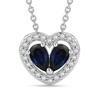 Lab Created Blue and White Sapphire 0.65 ctw Heart Pendant Necklace in Rhodium Over Sterling Silver (20 Inches)