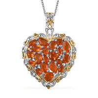 D'Joy Crimson Fire Opal 2.15 ctw Flaming Love Pendant Necklace in 18K Vermeil YG and Rhodium Over Sterling Silver 20 Inches