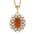 Crimson Fire Opal, Natural Champagne and White Diamond (0.35 cts) Sunkissed Spark Pendant Necklace (20 Inches) in 18K Vermeil YG Over Sterling Silver 0.85 ctw - Sticky add to cart bar