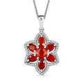 Crimson Fire Opal and White Zircon 1.30 ctw Luminous Dahlia Pendant Necklace in Rhodium Over Sterling Silver 20 Inches - Sticky add to cart bar