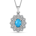 D'Joy Premium Sleeping Beauty Turquoise and Moissantie 2.75 ctw Frosted Blossom Pendant Necklace in Rhodium Over Sterling Silver 20 Inches - Sticky add to cart bar